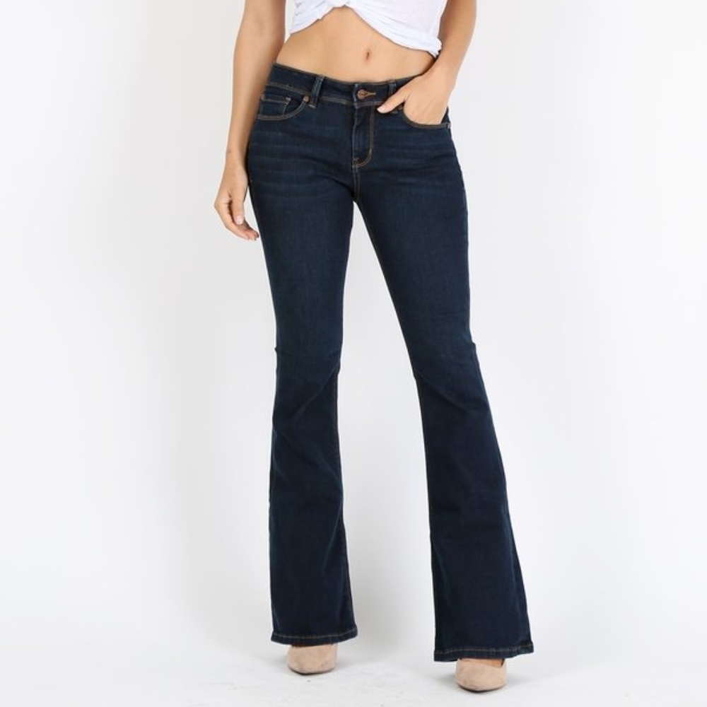 flare leg / wide leg dark blue jeans